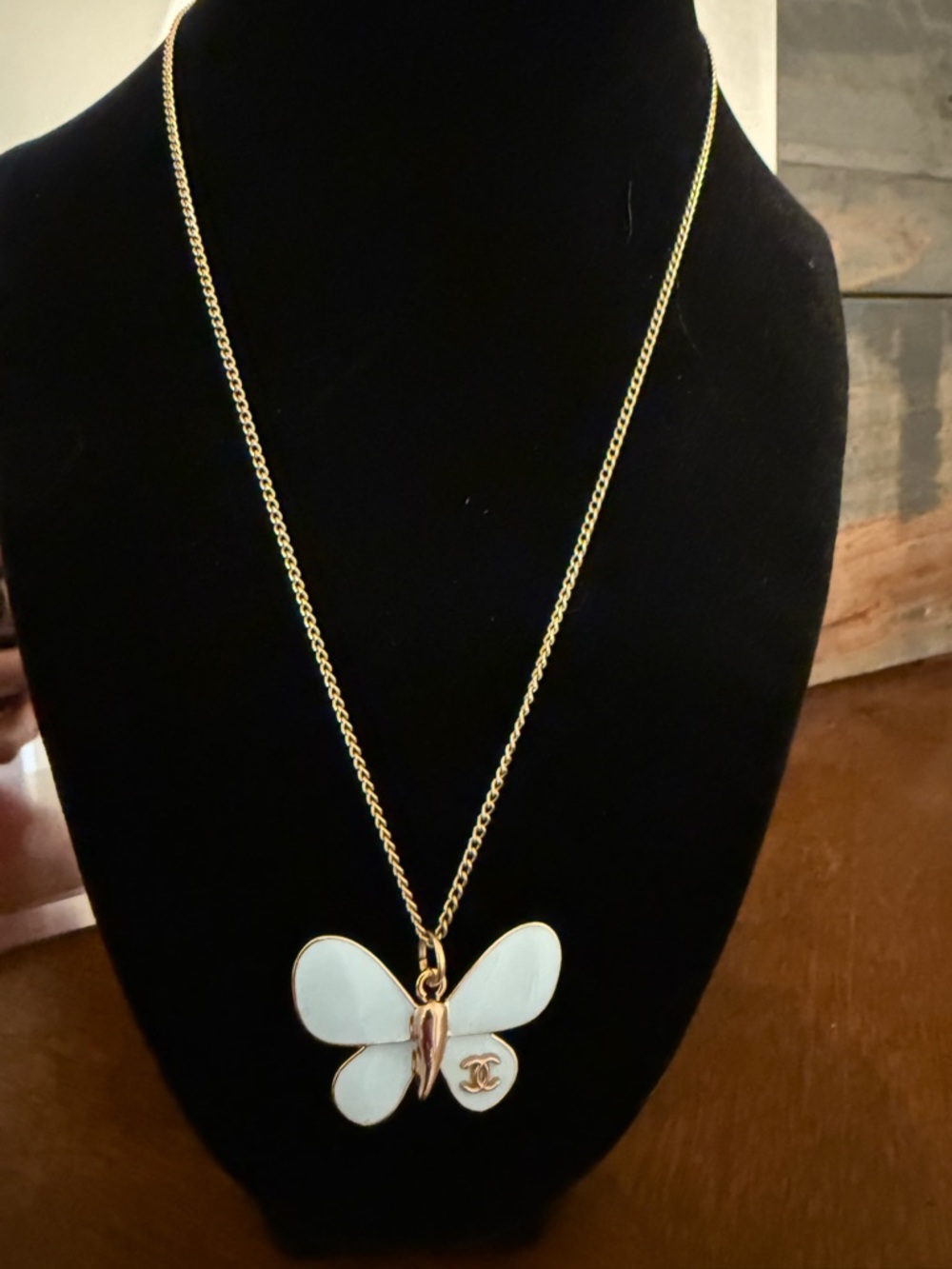 Gorgeous Chanel blue and gold Butterfly Pendant upcycled into necklace